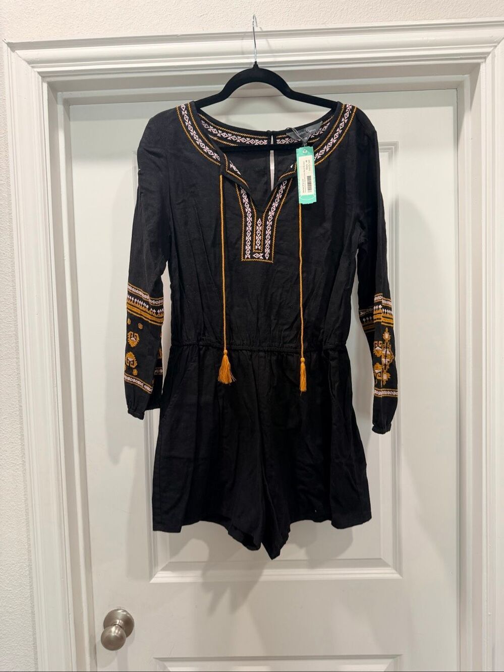 Market & Spruce Reyana Embroidered Linen Blend Romper Black Size Medium M